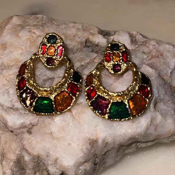 1980’s Colorful Door Knocker Earrings - Picture 3 of 10